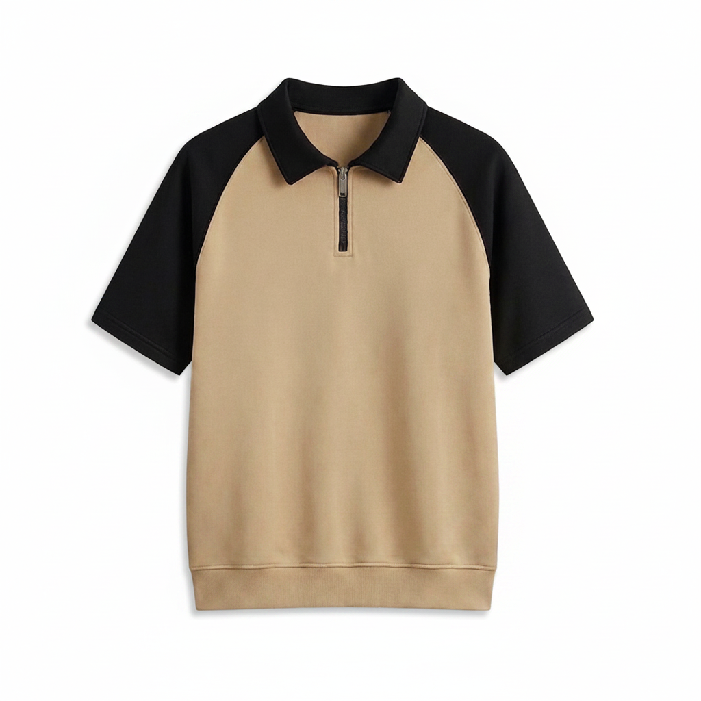 Beige & Black Raglan Polo - No Branding