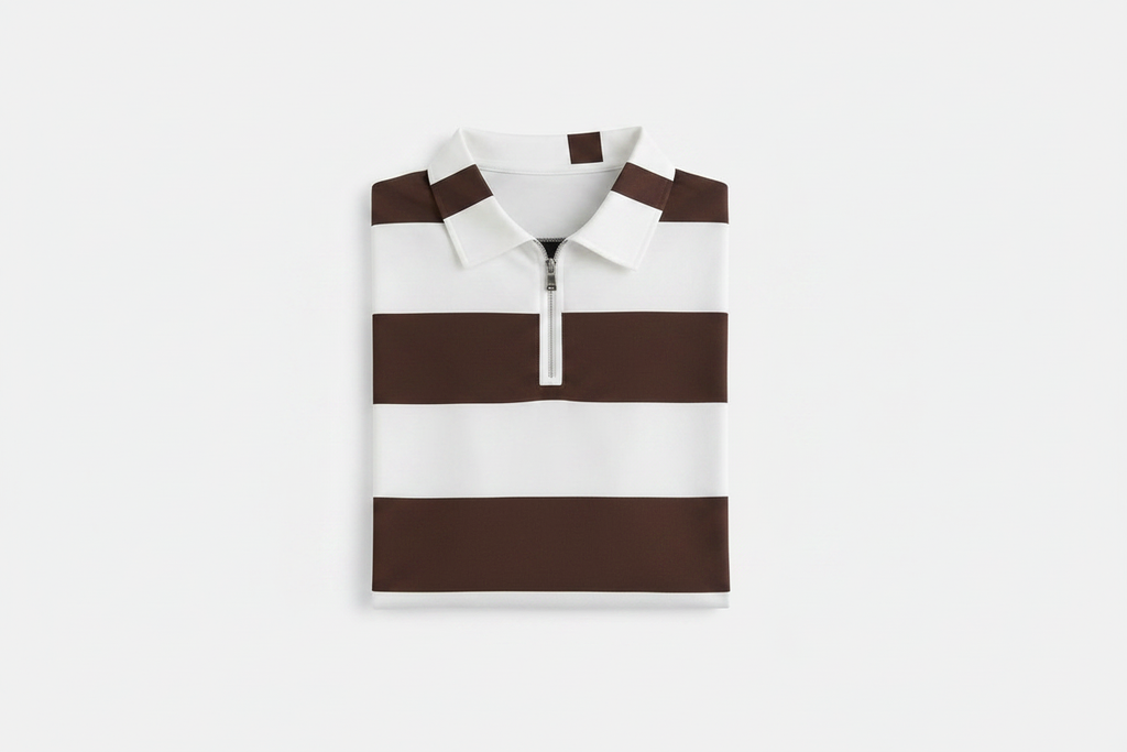 Brown & White Stripe Polo – Folded