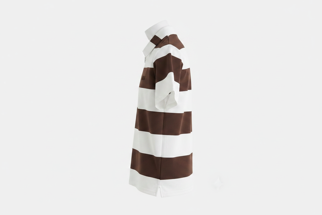 Brown & White Stripe Polo – Side