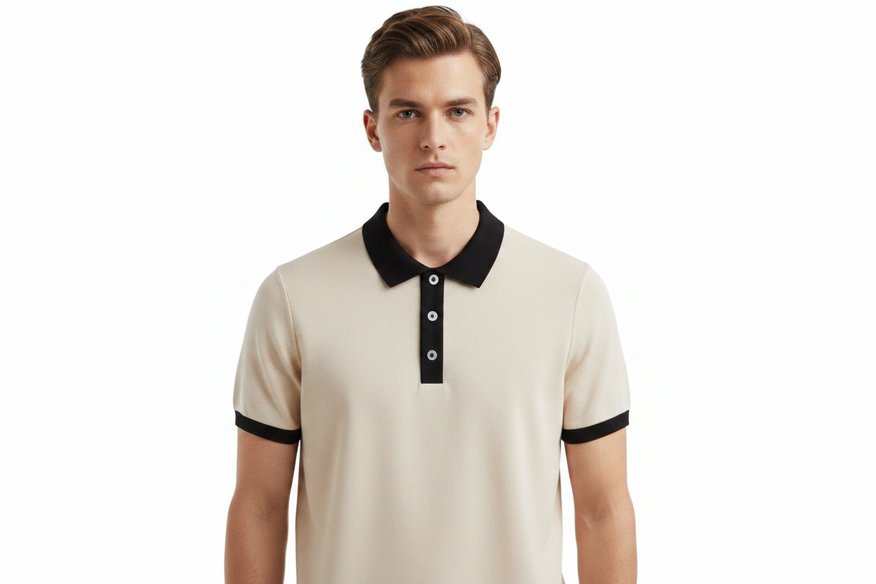 Cream & Black Polo – Model