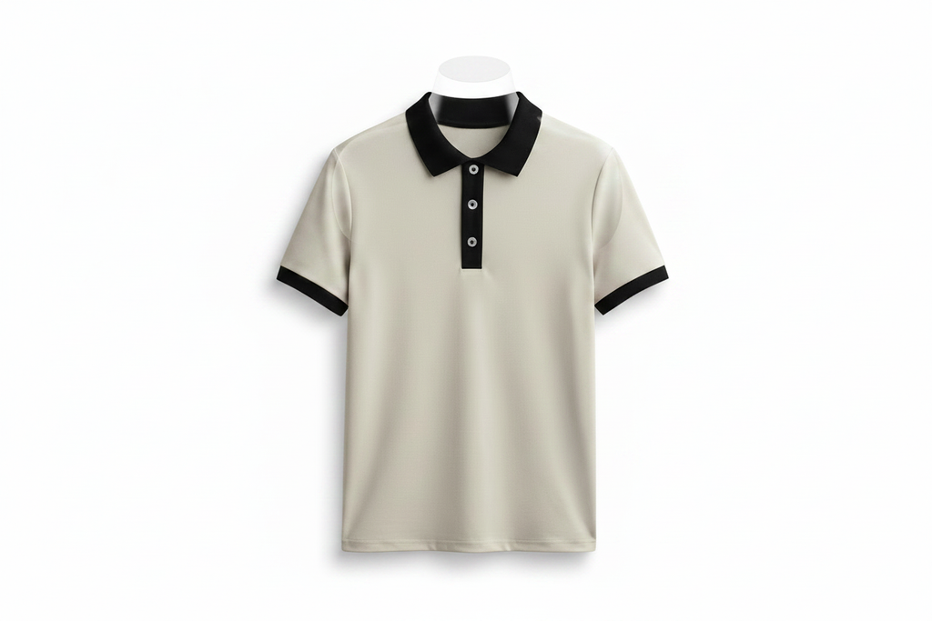 Cream & Black Polo – White Background