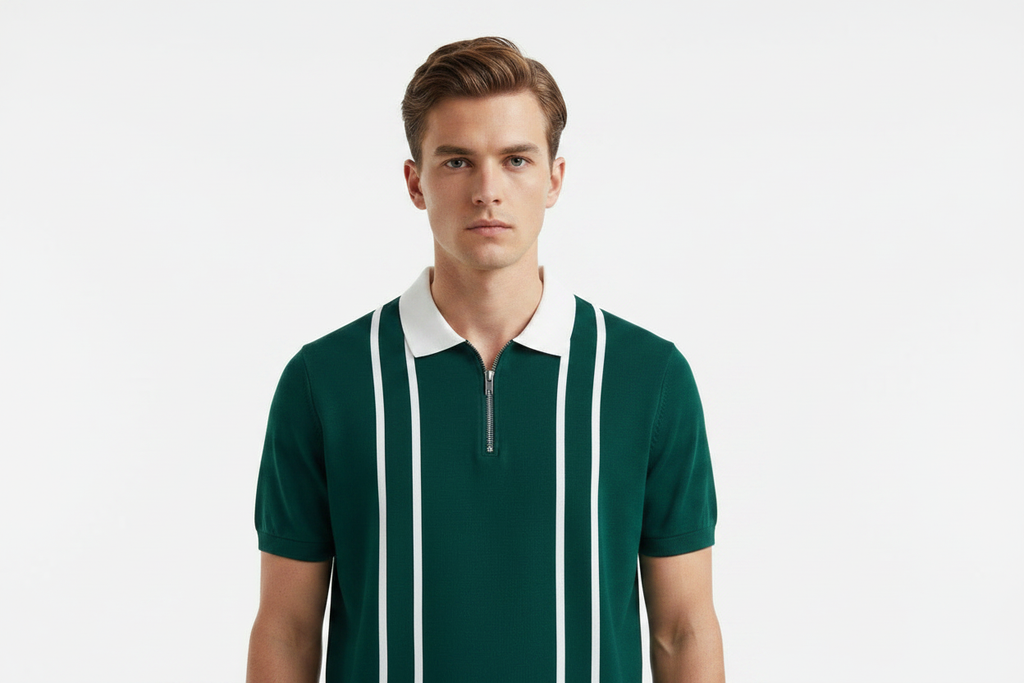Forest Green Stripe Polo – Model