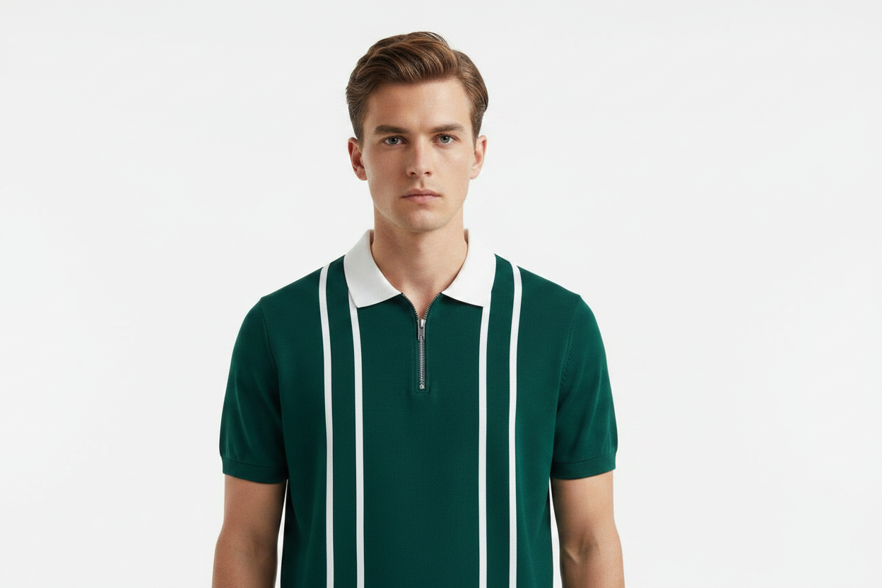 Forest Green Stripe Polo – Model