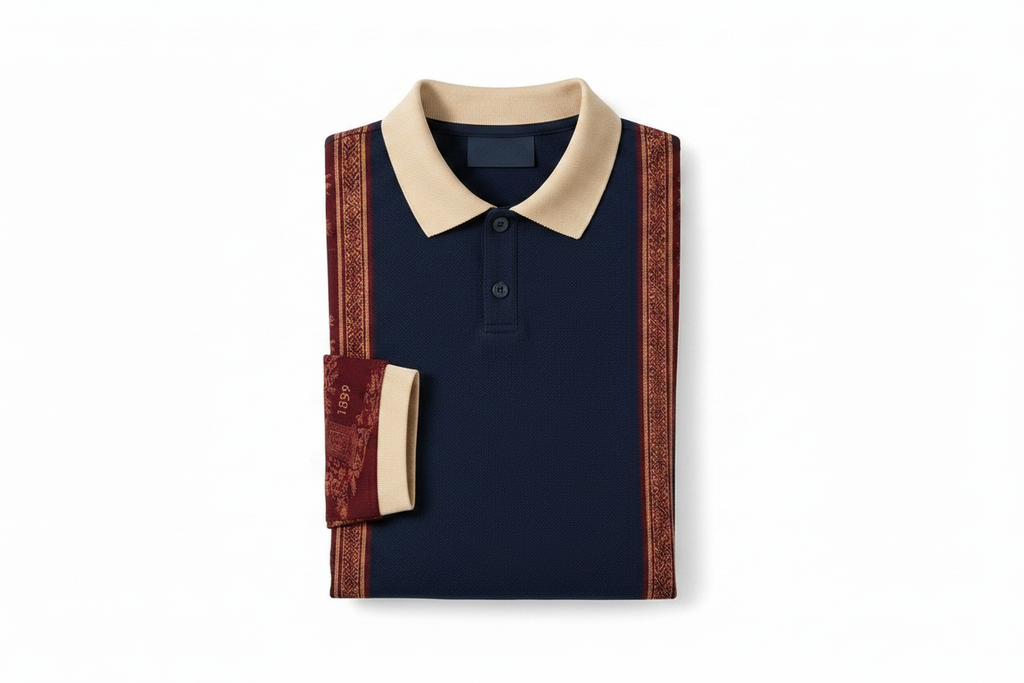 Navy Toile Polo – Folded v2