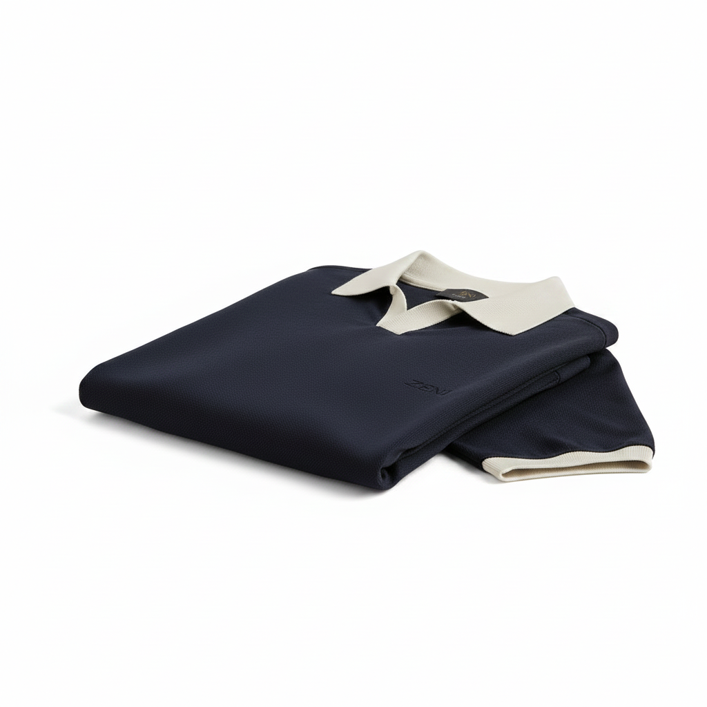 ZENI Dark Navy Polo - Folded Pure White Background