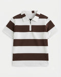ZENI Brown & White Stripe Quarter-Zip Polo