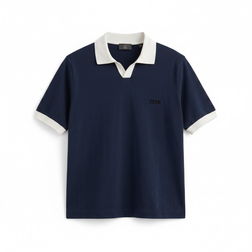 ZENI Navy Blue Cotton Polo Shirt