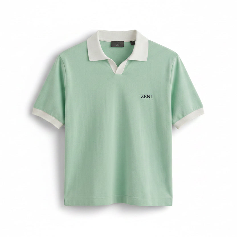 ZENI Mint Green Lycra Polo T-Shirt