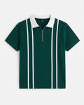ZENI Forest Green Vertical Stripe Quarter-Zip Polo
