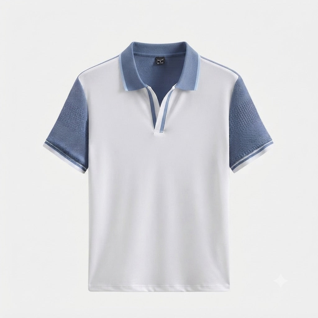 ZENI White & Slate Blue Contrast Polo