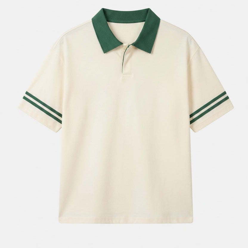 ZENI Cream & Forest Green Contrast Polo